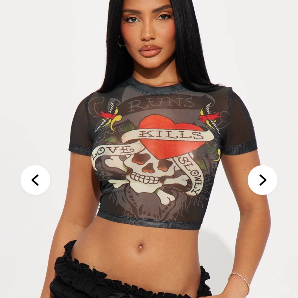 NWT Ed Hardy Black Sheer short sleeve skull mesh top size 2X sold out
